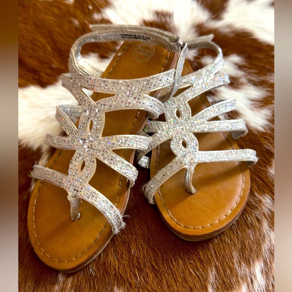 Wonder Nation Silver and Tan sandals, girls size 12